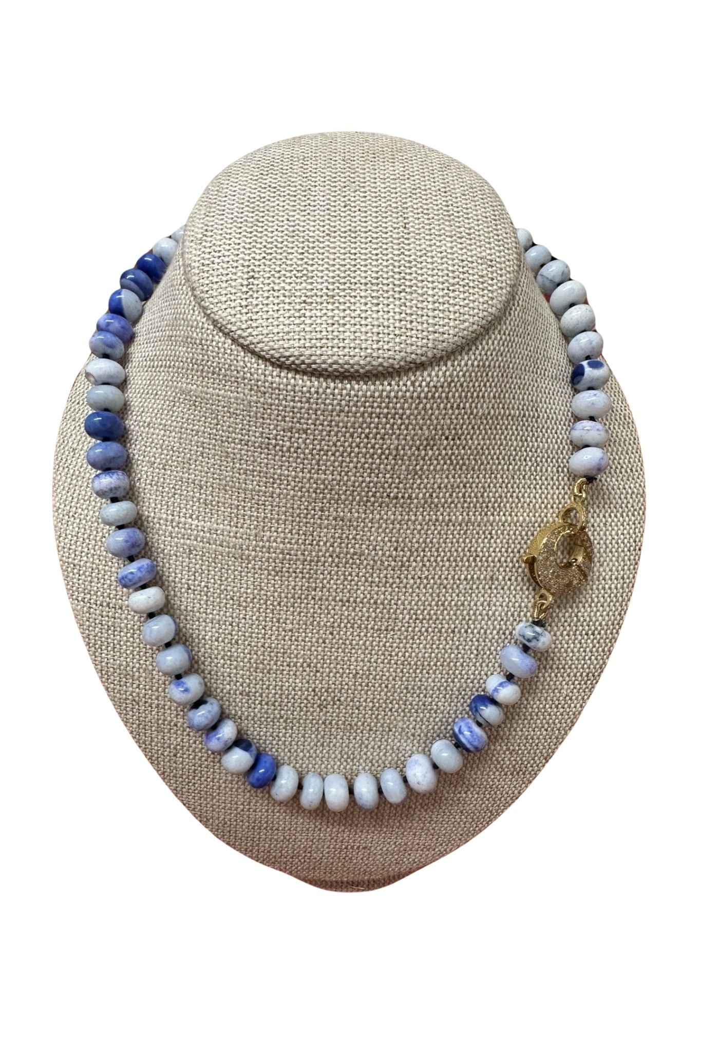 V11324 The Woods TS Blue Opal Candy Necklace with Brass Diamond Pave Clasp - Vermillion