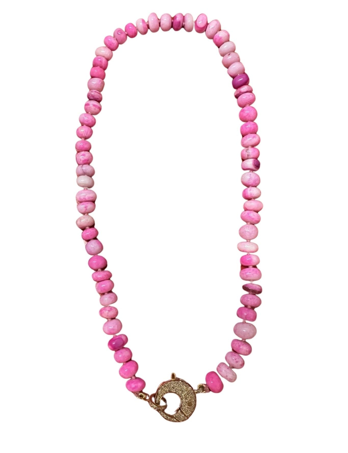 V11325 The Woods TS Pink Opal Candy Necklace with Brass Diamond Pave Clasp - Vermillion