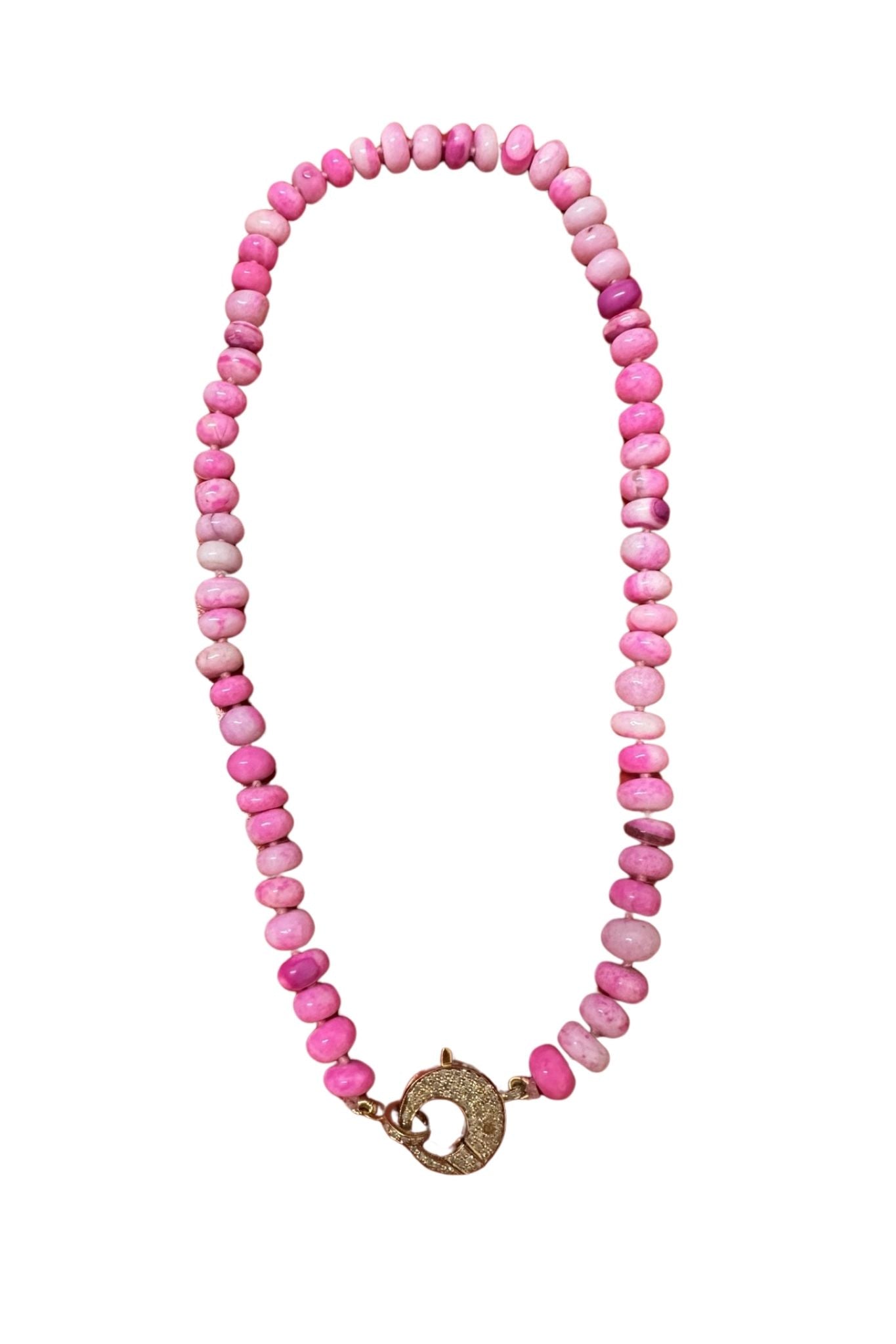 V11325 The Woods TS Pink Opal Candy Necklace with Brass Diamond Pave Clasp - Vermillion