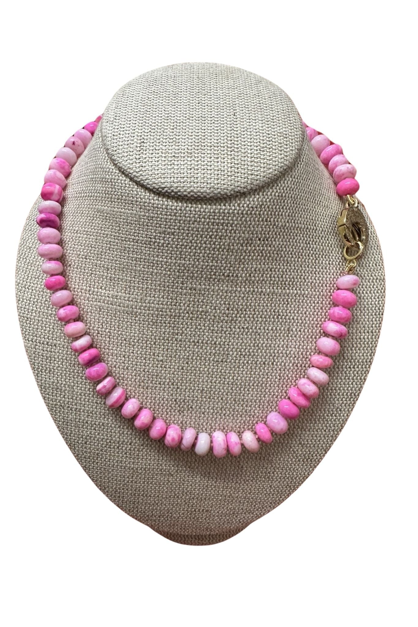 V11325 The Woods TS Pink Opal Candy Necklace with Brass Diamond Pave Clasp - Vermillion