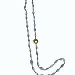 V11333 The Woods TS Long Aquamarine Necklace with Circular Brass Diamond Pave Clasp - Vermillion