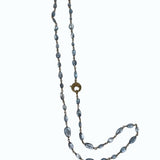 V11333 The Woods TS Long Aquamarine Necklace with Circular Brass Diamond Pave Clasp - Vermillion