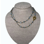 V11333 The Woods TS Long Aquamarine Necklace with Circular Brass Diamond Pave Clasp - Vermillion