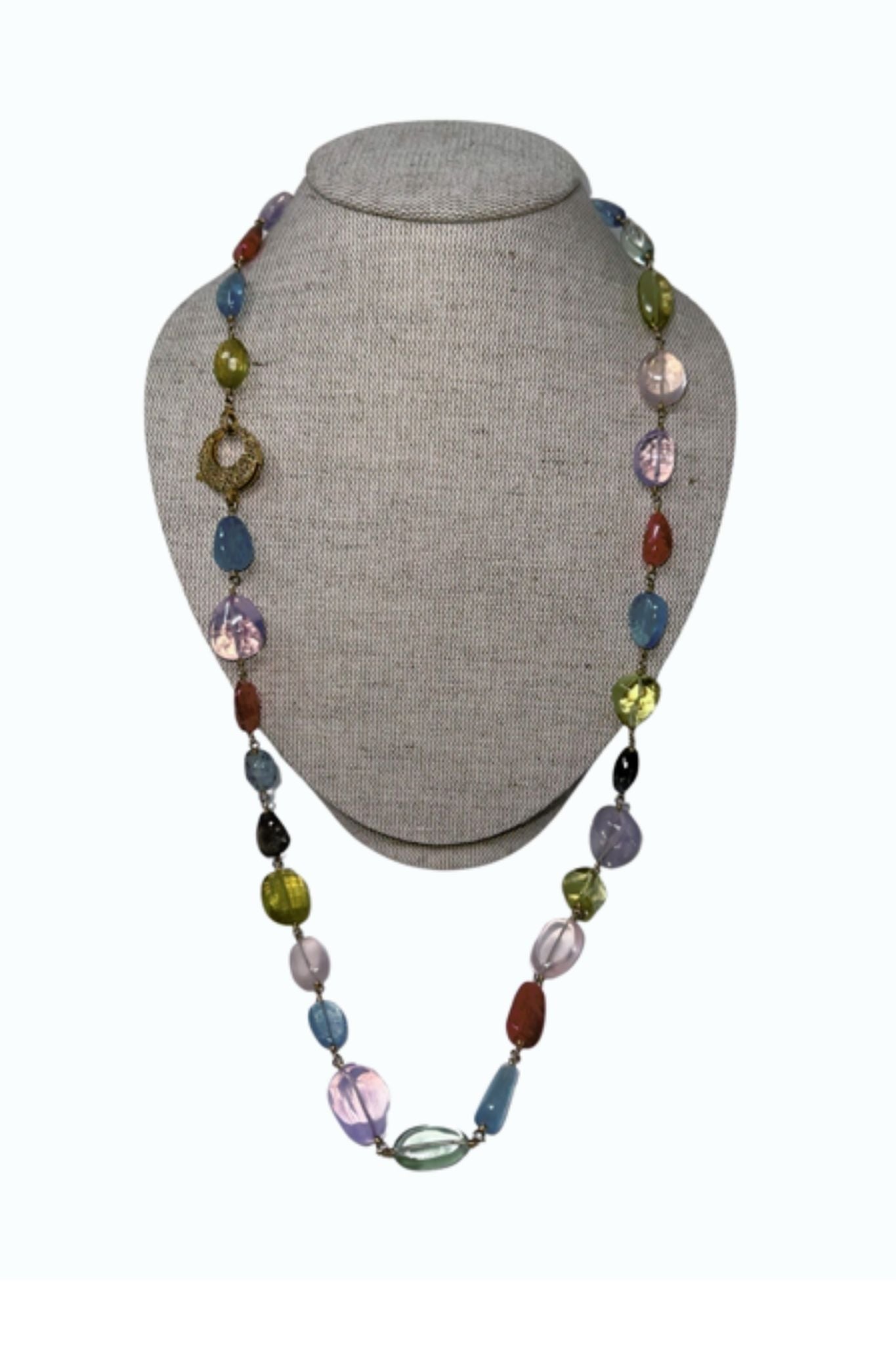 V11334 The Woods TS Amethyst, Aquamarine, Rhodochrosite, Citrine Long Necklace - Vermillion