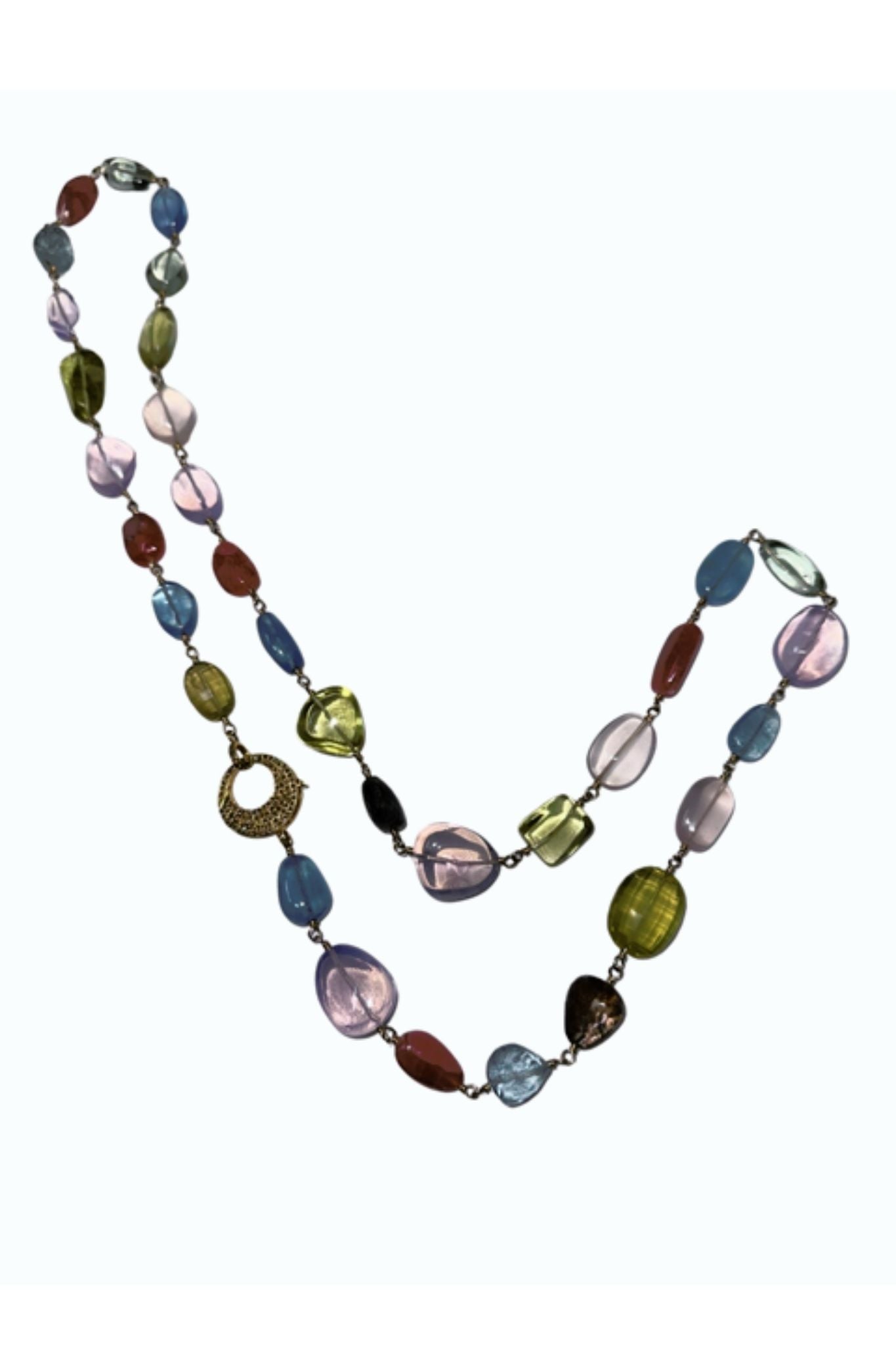 V11334 The Woods TS Amethyst, Aquamarine, Rhodochrosite, Citrine Long Necklace - Vermillion