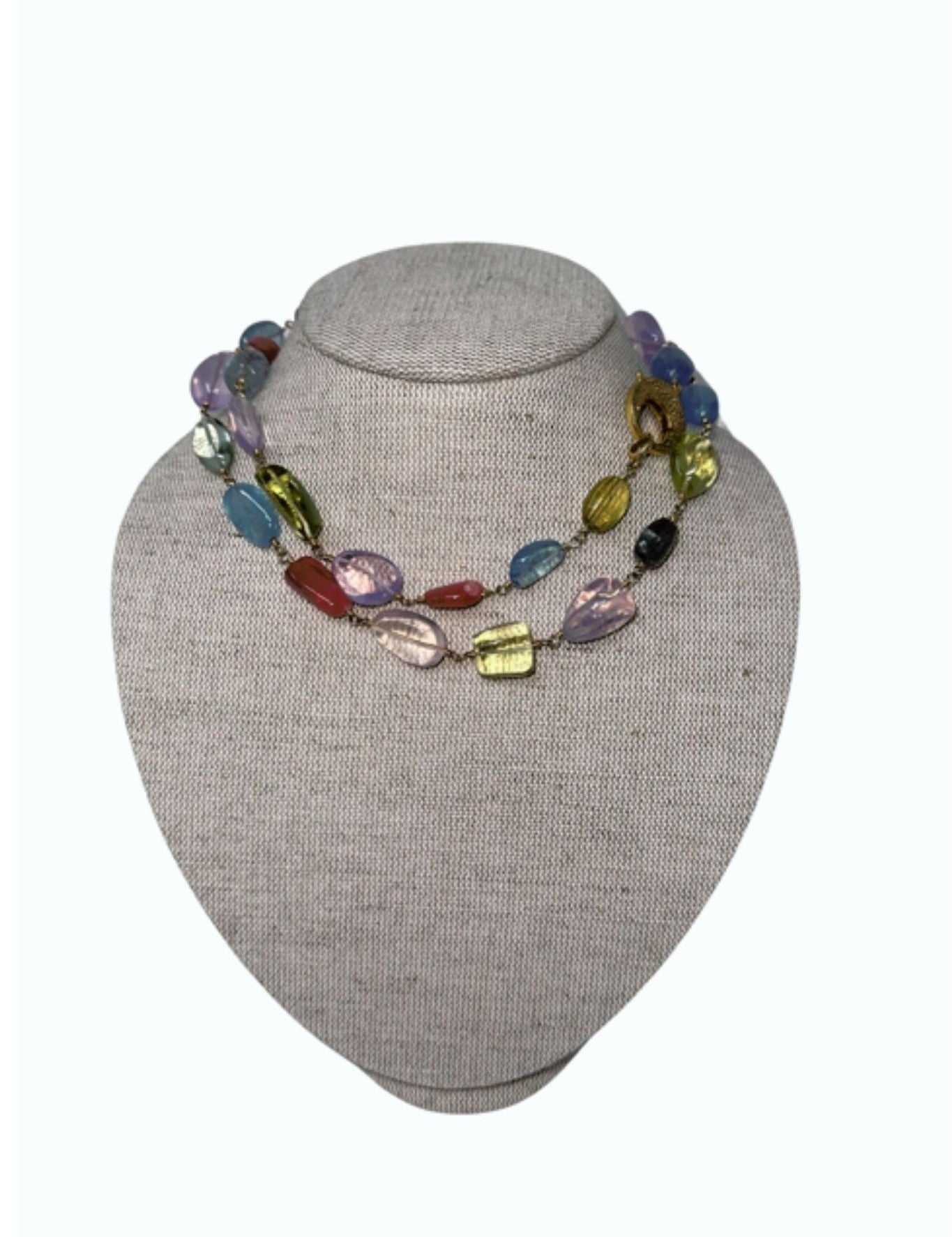 V11334 The Woods TS Amethyst, Aquamarine, Rhodochrosite, Citrine Long Necklace - Vermillion