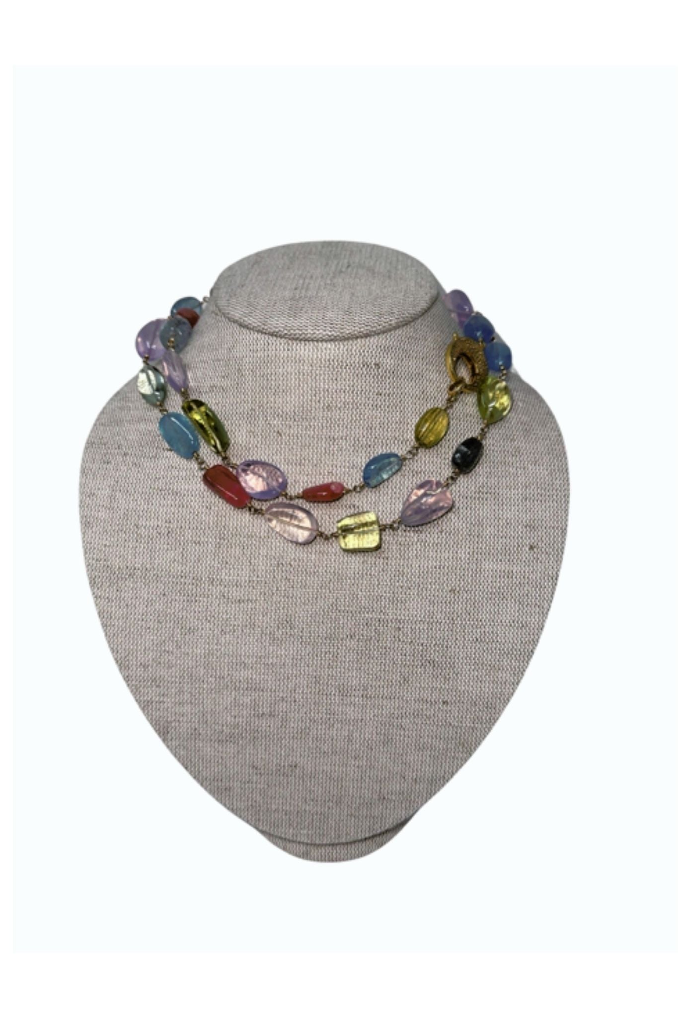 V11334 The Woods TS Amethyst, Aquamarine, Rhodochrosite, Citrine Long Necklace - Vermillion