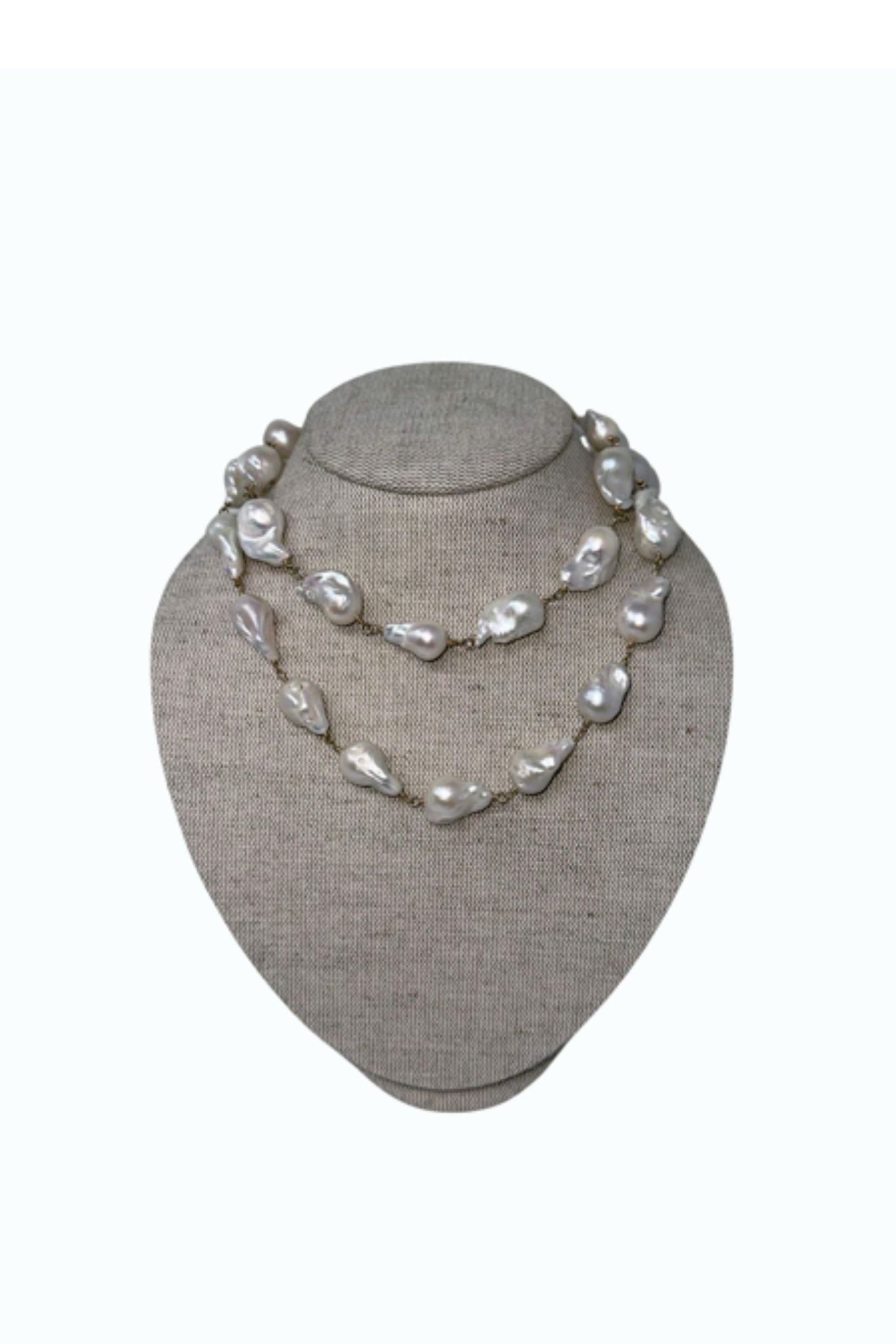 V11339 The Woods TS Large Baroque Pearls Necklace with Square Diamond Pave Clasp - Vermillion