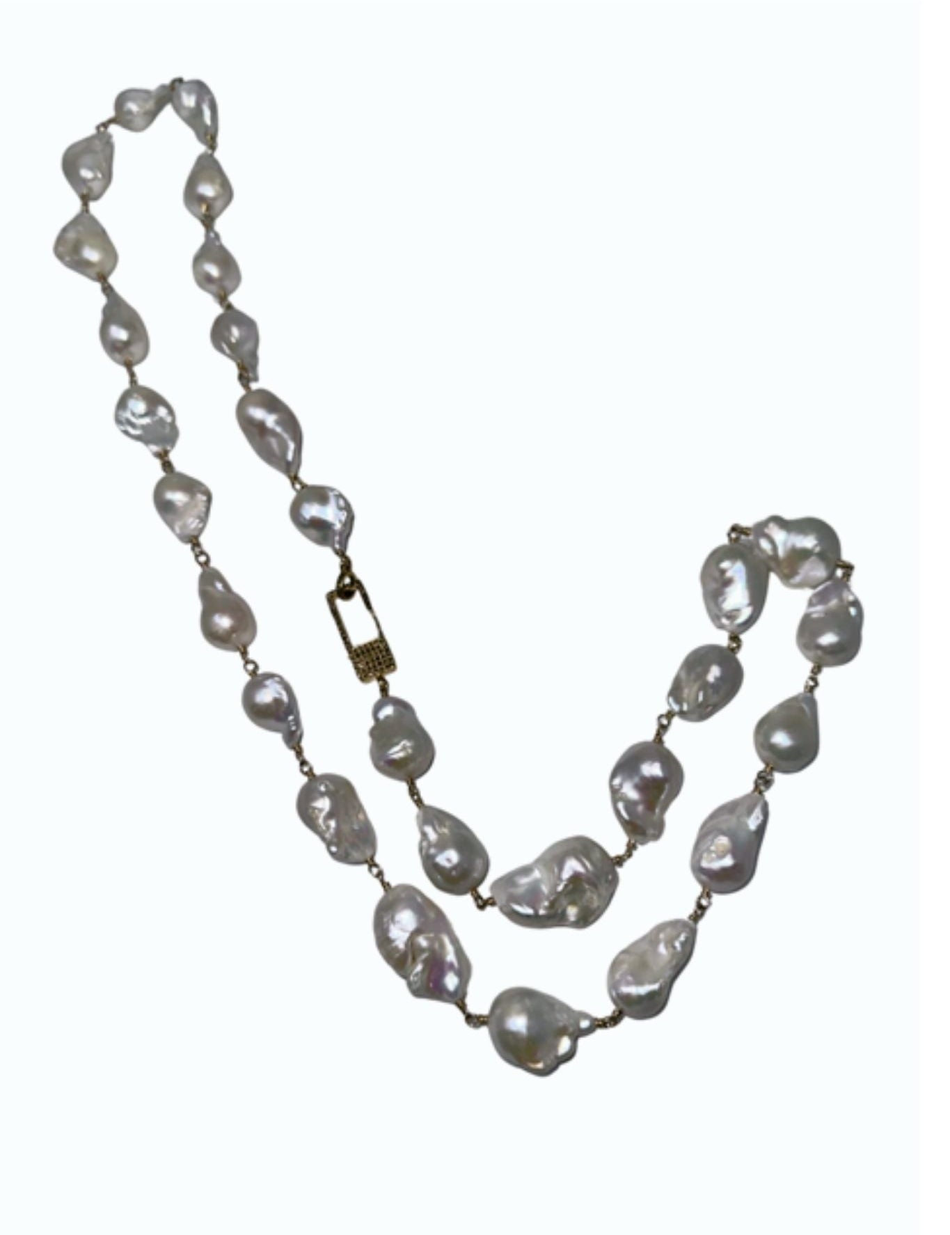 V11339 The Woods TS Large Baroque Pearls Necklace with Square Diamond Pave Clasp - Vermillion