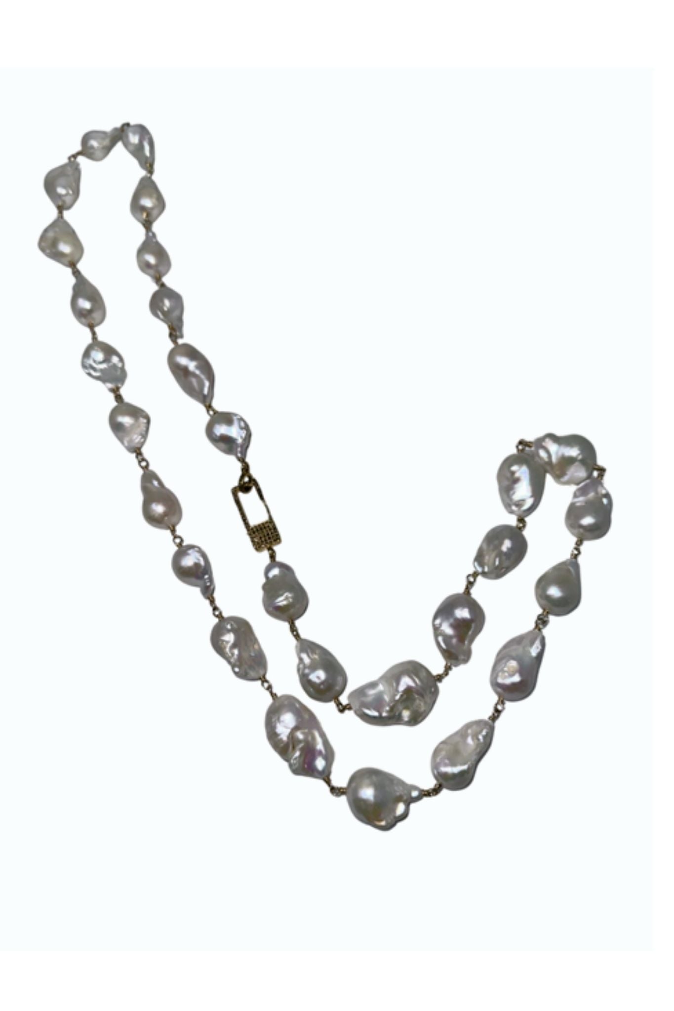 V11339 The Woods TS Large Baroque Pearls Necklace with Square Diamond Pave Clasp - Vermillion