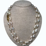 V11340 The Woods TS Long Baroque Pearls Necklace with Square Diamond Pave Clasp - Vermillion