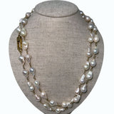 V11340 The Woods TS Long Baroque Pearls Necklace with Square Diamond Pave Clasp - Vermillion