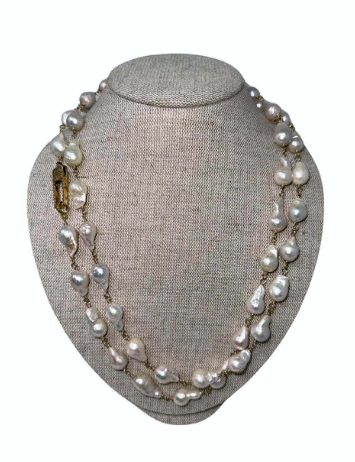 V11340 The Woods TS Long Baroque Pearls Necklace with Square Diamond Pave Clasp - Vermillion