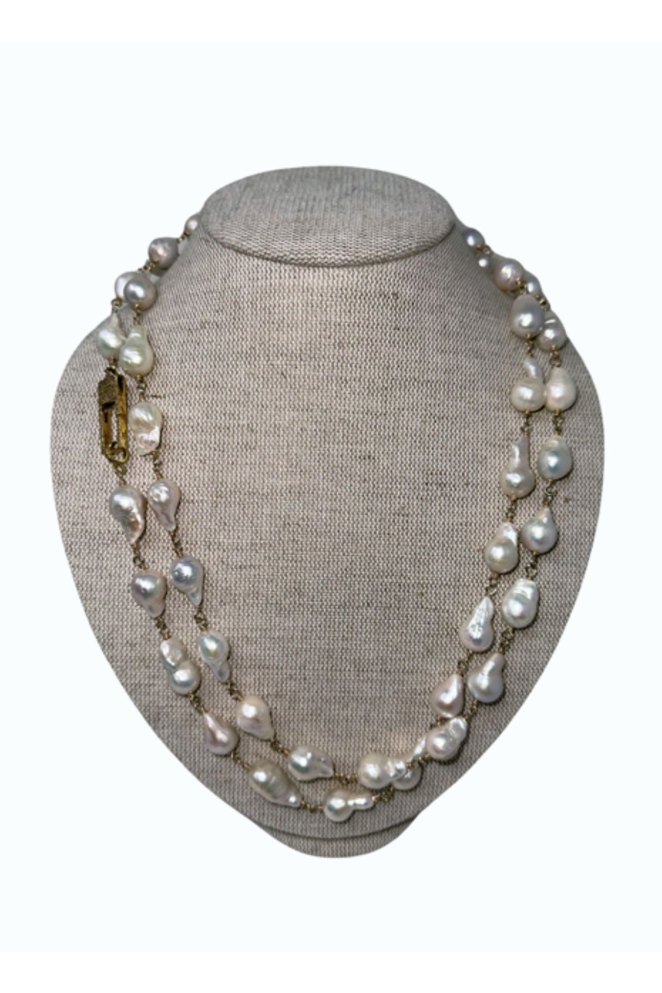 V11340 The Woods TS Long Baroque Pearls Necklace with Square Diamond Pave Clasp - Vermillion