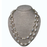 V11340 The Woods TS Long Baroque Pearls Necklace with Square Diamond Pave Clasp - Vermillion