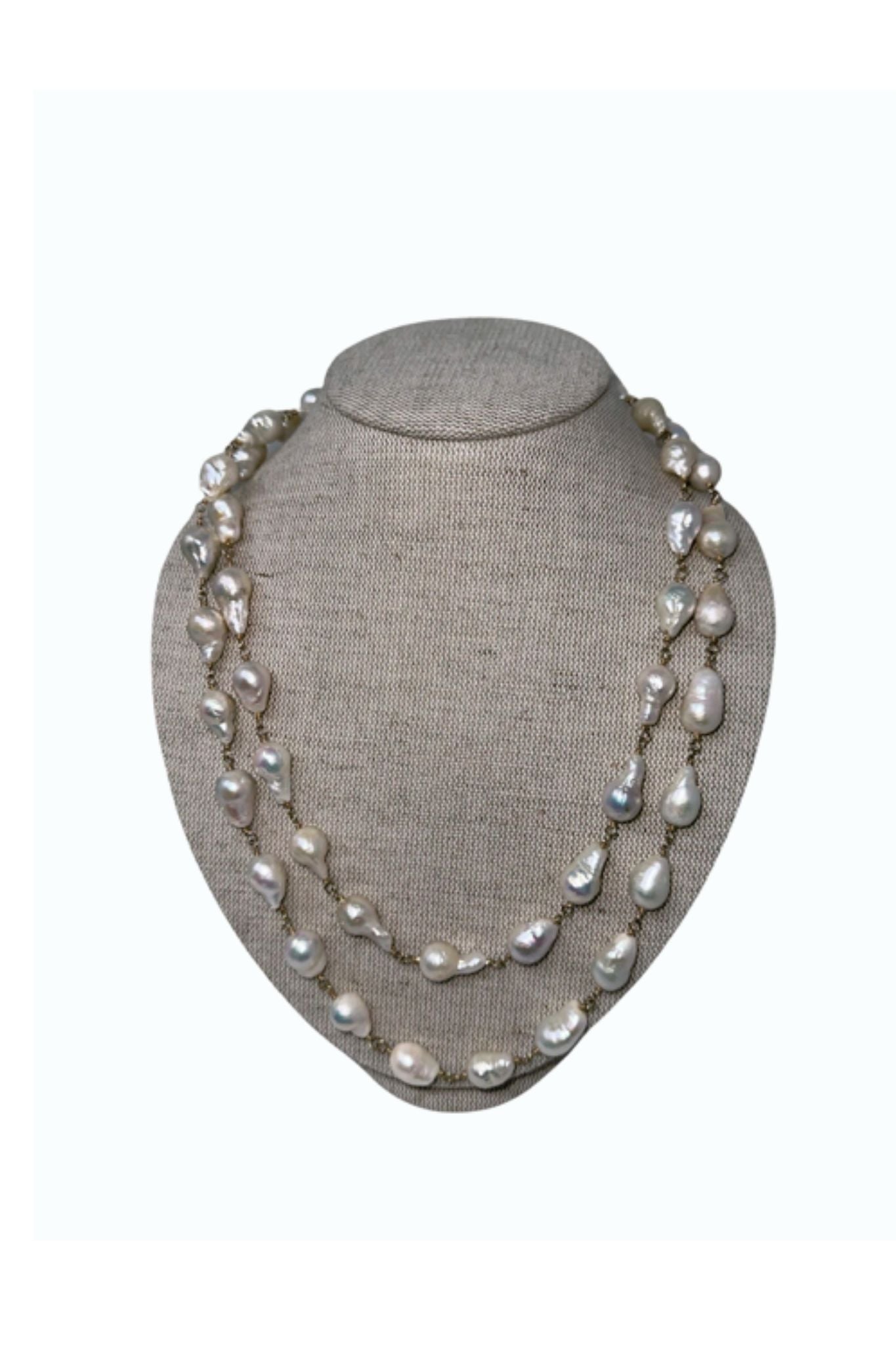 V11340 The Woods TS Long Baroque Pearls Necklace with Square Diamond Pave Clasp - Vermillion