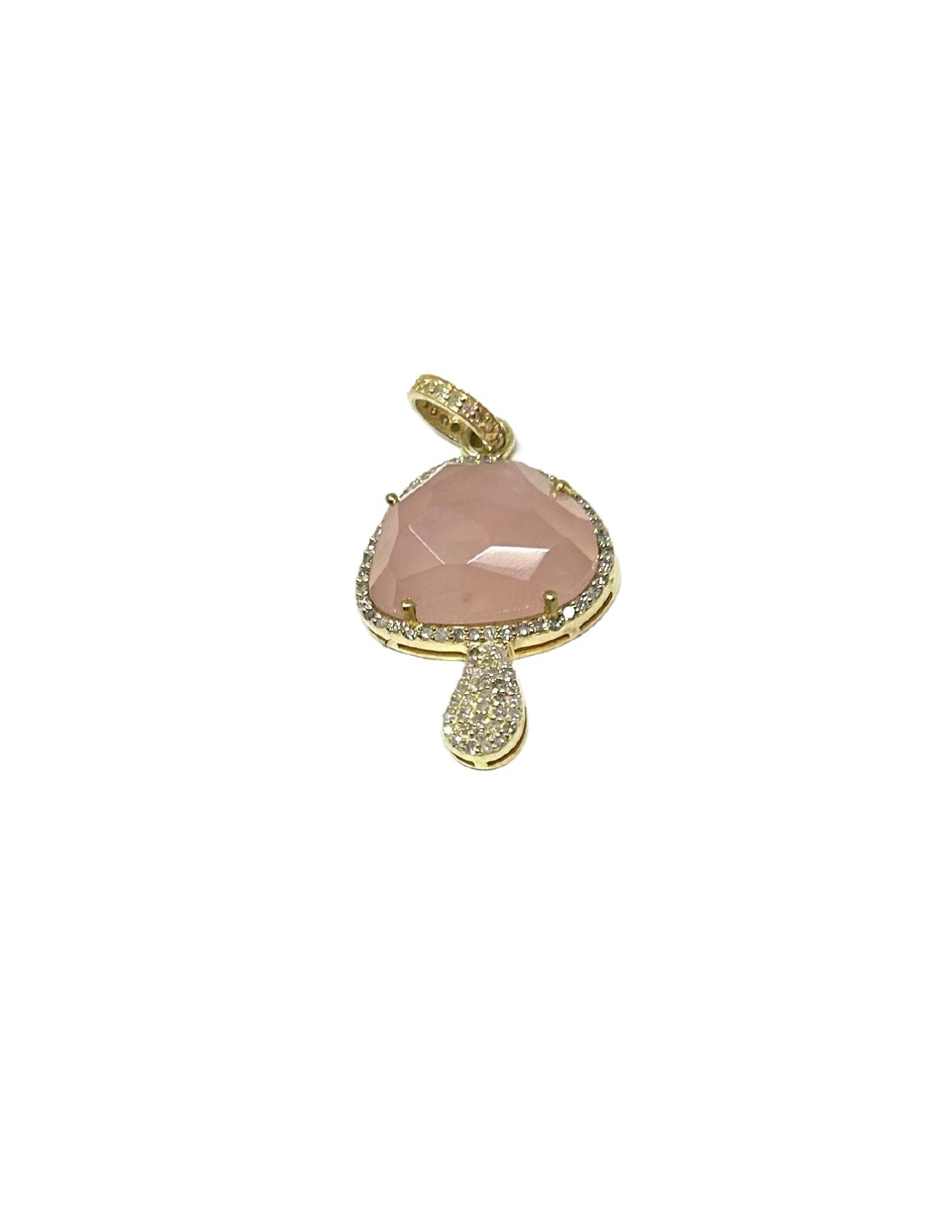 V161 The Woods rose quartz and brass mushroom pendant - Vermillion