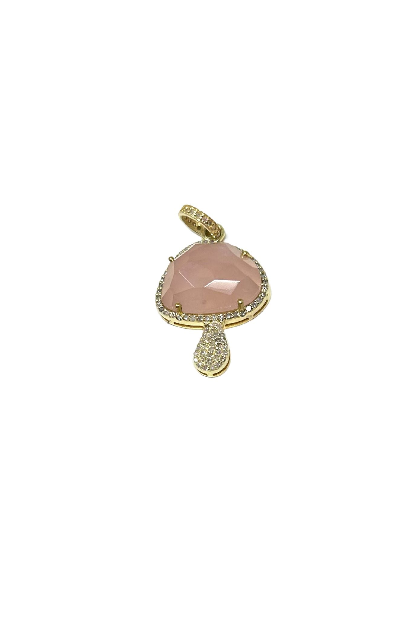 V161 The Woods rose quartz and brass mushroom pendant - Vermillion