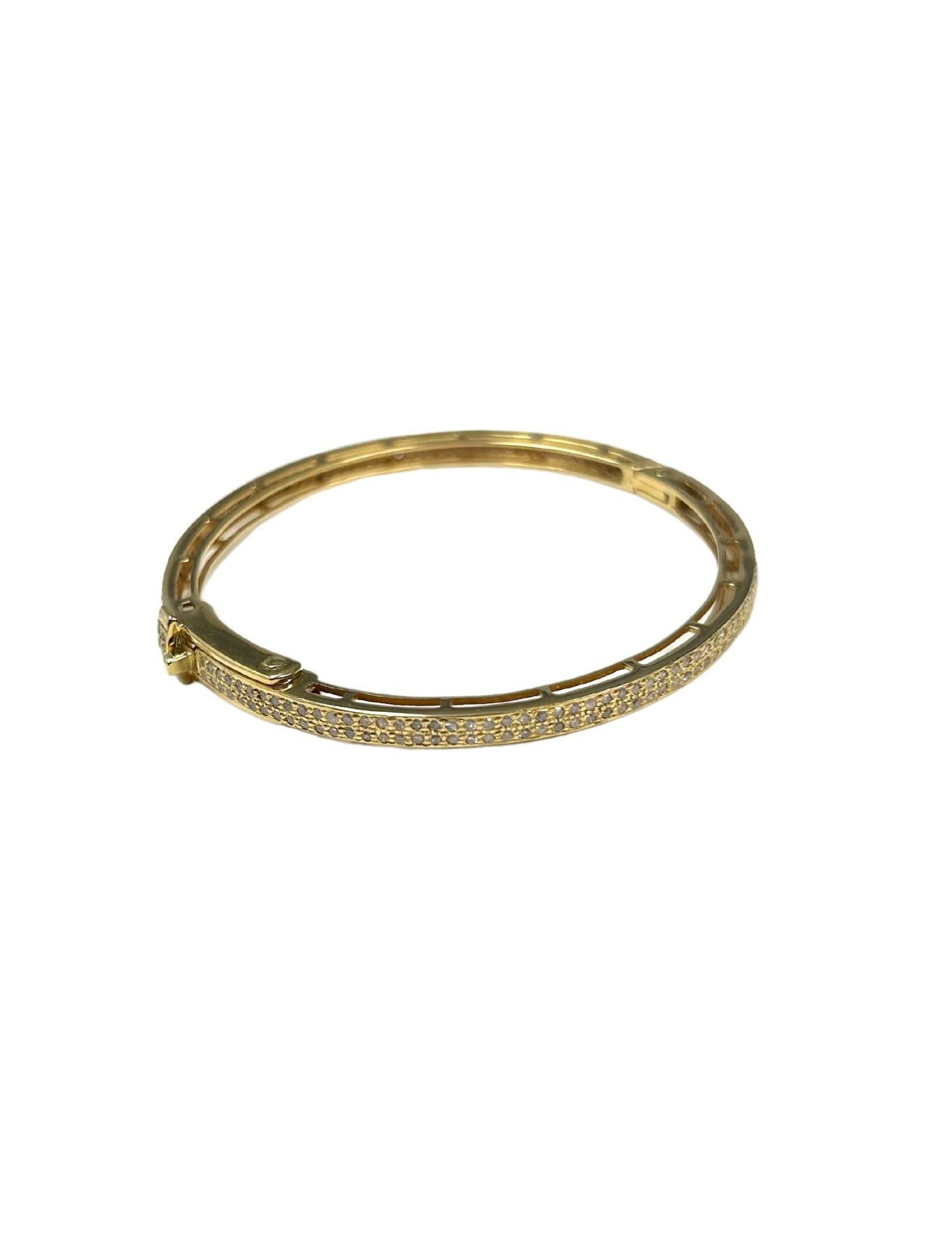 V377 The Woods Double Row Diamond and Brass Round Bangle - Vermillion