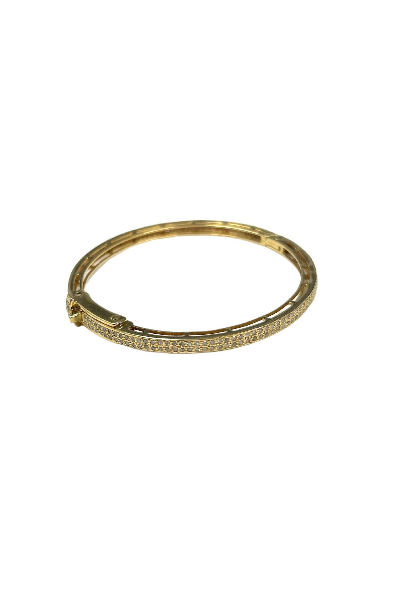 V377 The Woods Double Row Diamond and Brass Round Bangle - Vermillion