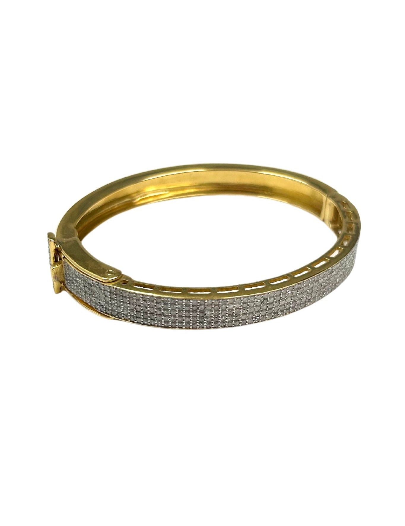 V381 The Woods Brass and Diamond Pave Oval Bangle - Vermillion