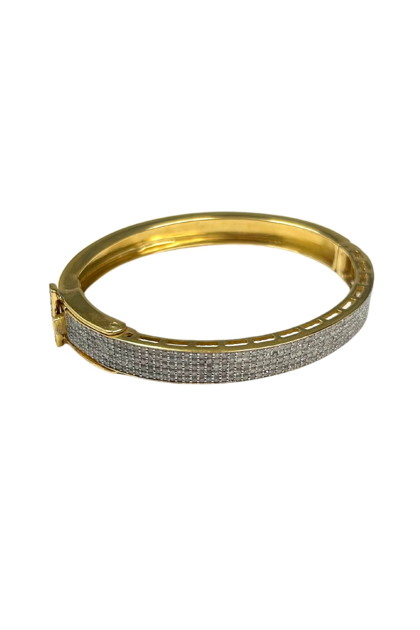 V381 The Woods Brass and Diamond Pave Oval Bangle - Vermillion