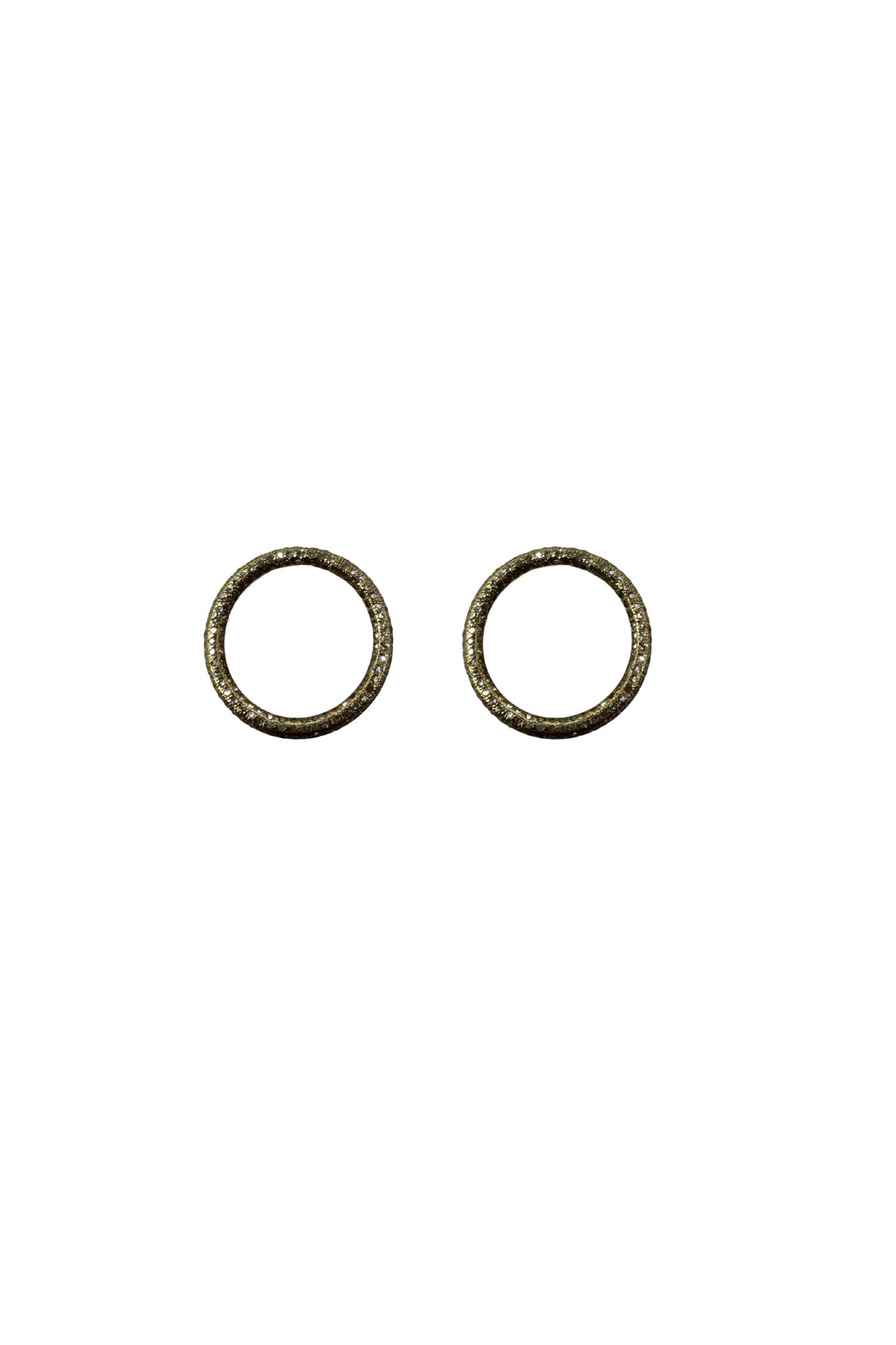 V428 The Woods Small Brass and Diamond Circle Stud Earrings - Vermillion