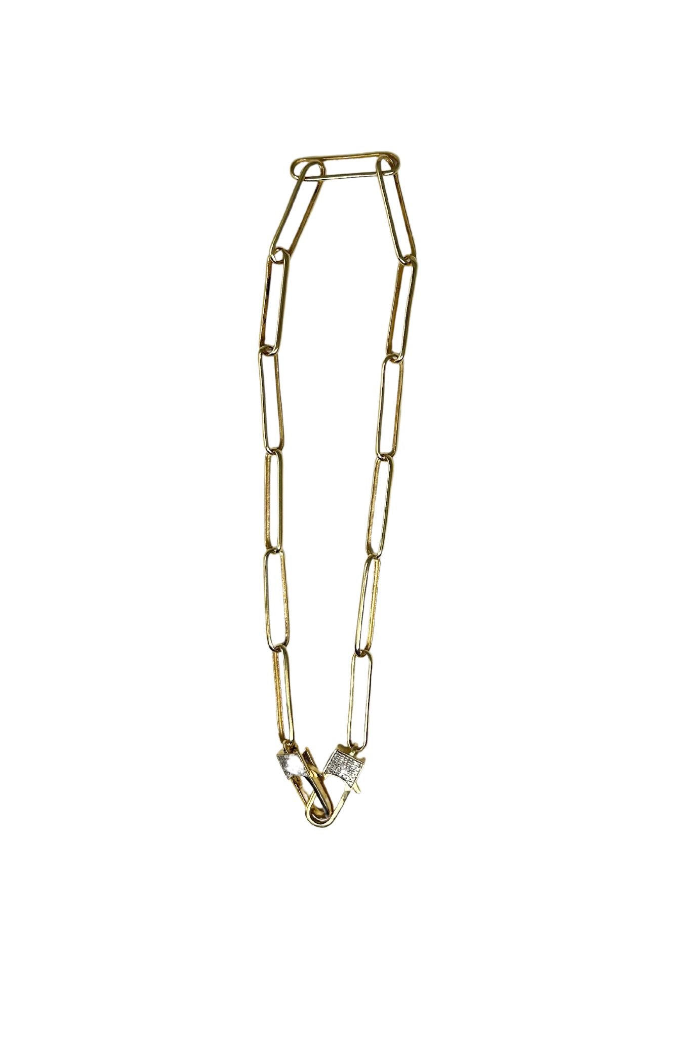 V444B The Woods 17.5" Brass Paperclip Chain Necklace with Double Clasp - Vermillion