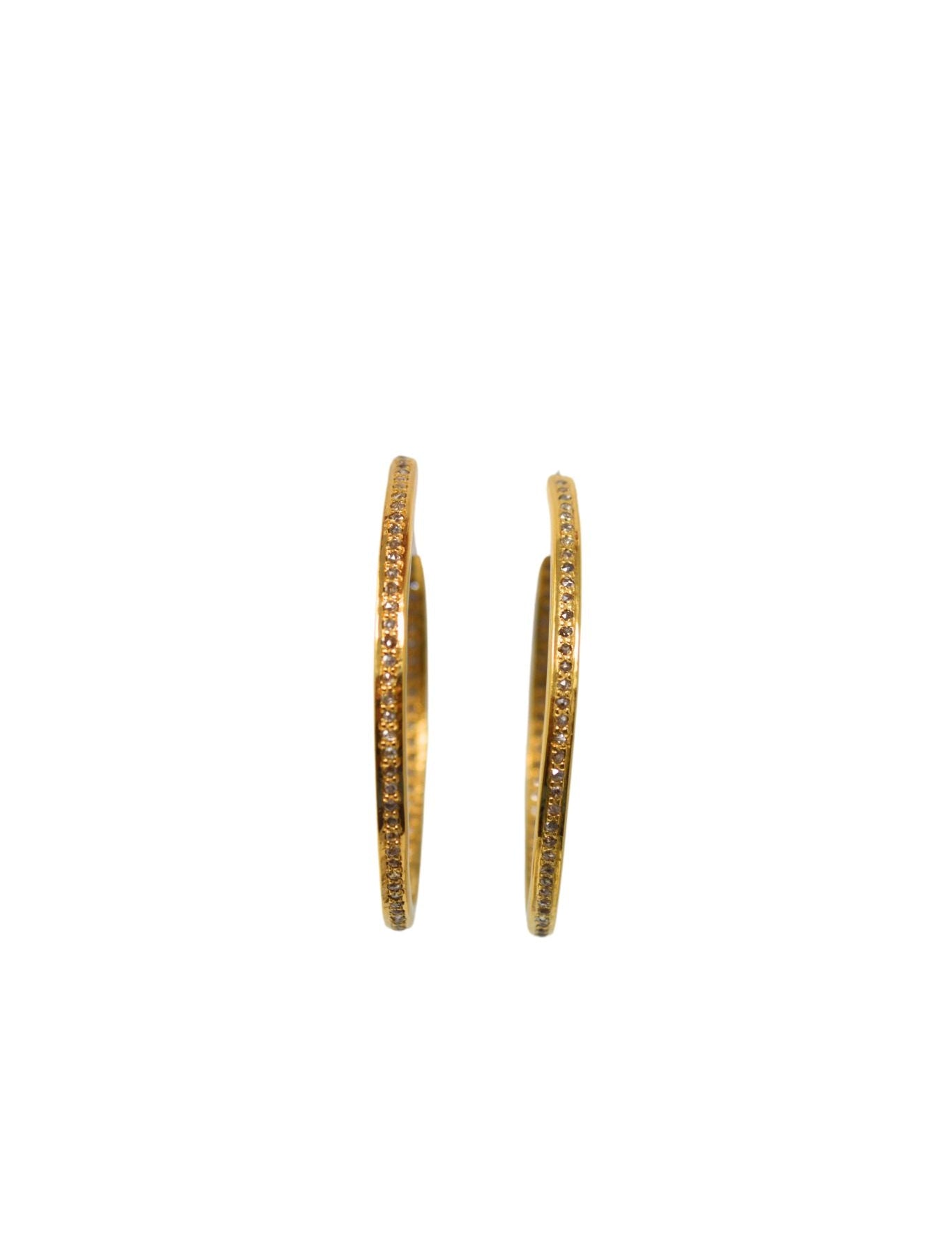 V495 The Woods Small Brass Single Diamond Pave Row Hoop Earrings - Vermillion