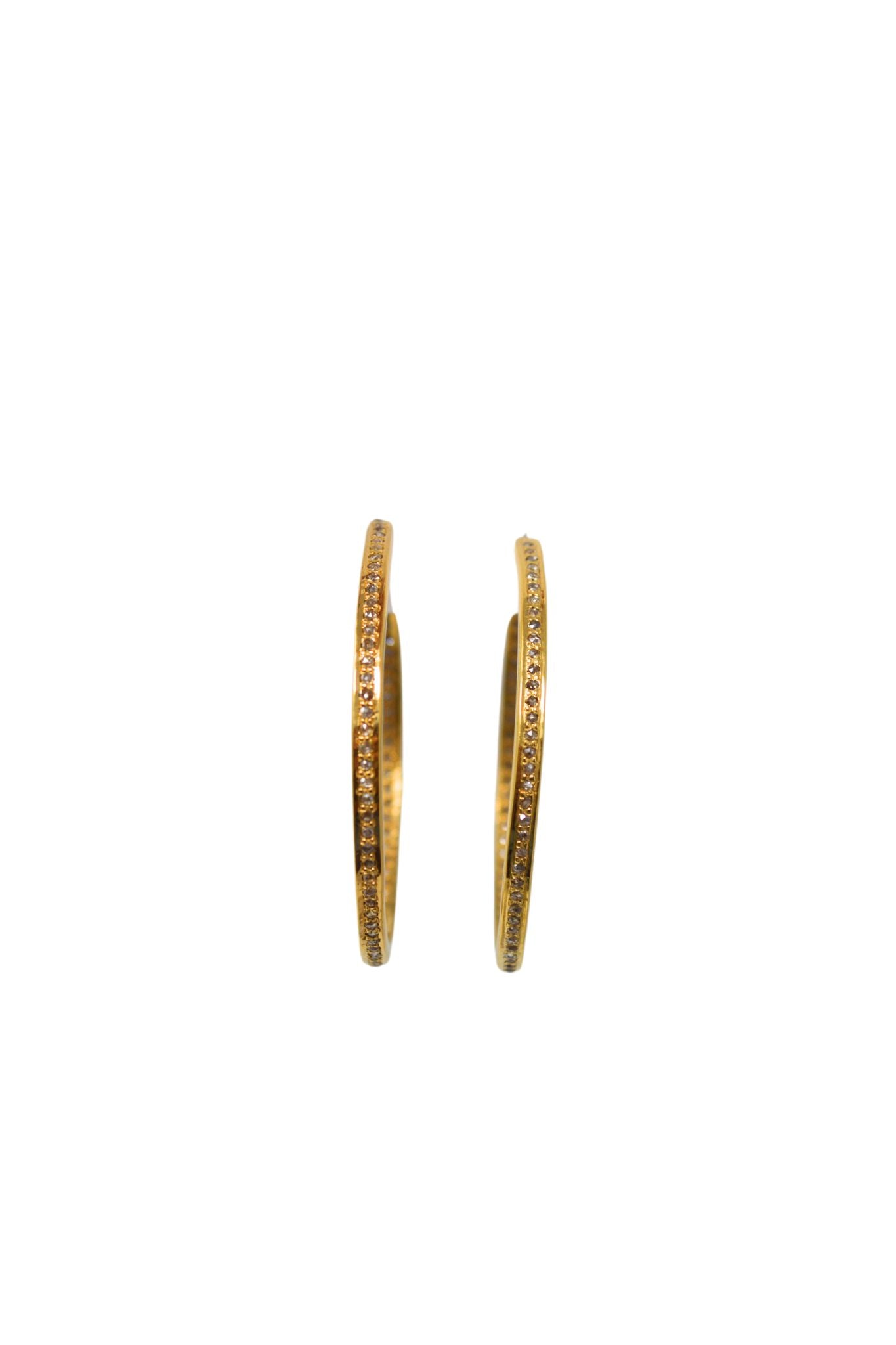 V495 The Woods Small Brass Single Diamond Pave Row Hoop Earrings - Vermillion