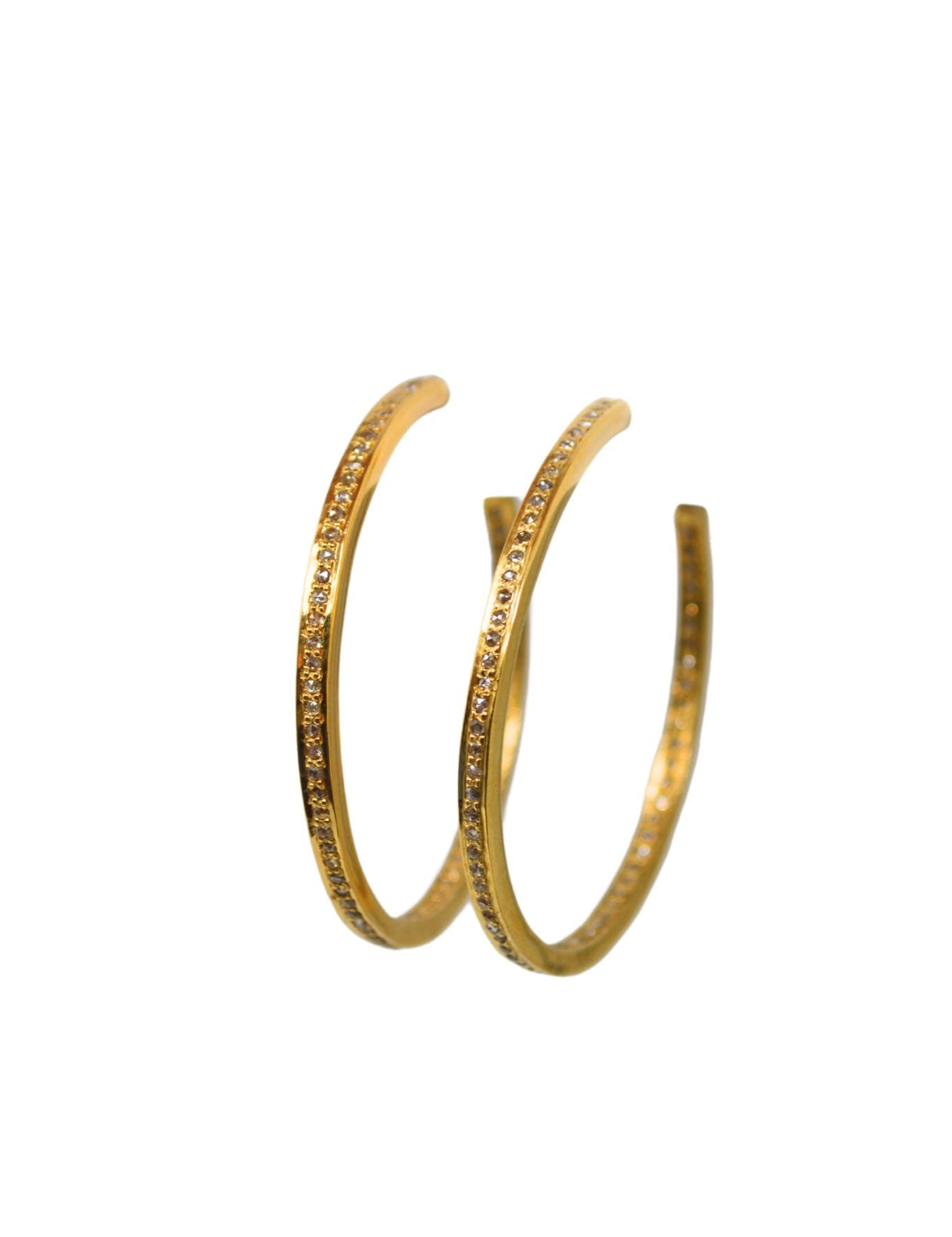 V495 The Woods Small Brass Single Diamond Pave Row Hoop Earrings - Vermillion