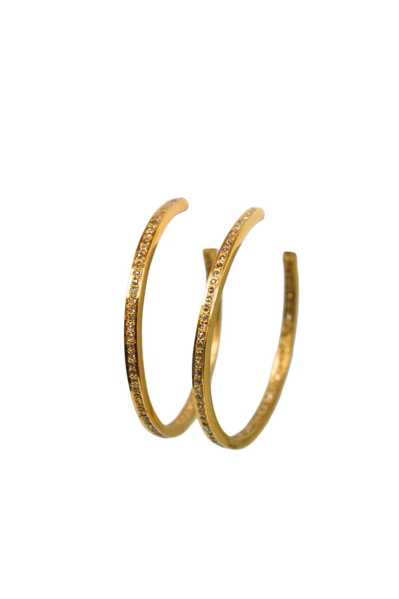 V495 The Woods Small Brass Single Diamond Pave Row Hoop Earrings - Vermillion