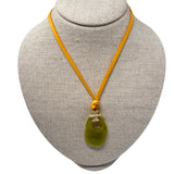 V497B The Woods Green Stone with Bee Charm on Brown Leather Necklace - Vermillion