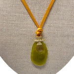 V497B The Woods Green Stone with Bee Charm on Brown Leather Necklace - Vermillion