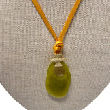 V497B The Woods Green Stone with Bee Charm on Brown Leather Necklace - Vermillion