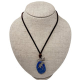 V498B The Woods Denim Lapis Stone with Bee Charm on Blue Leather Necklace - Vermillion