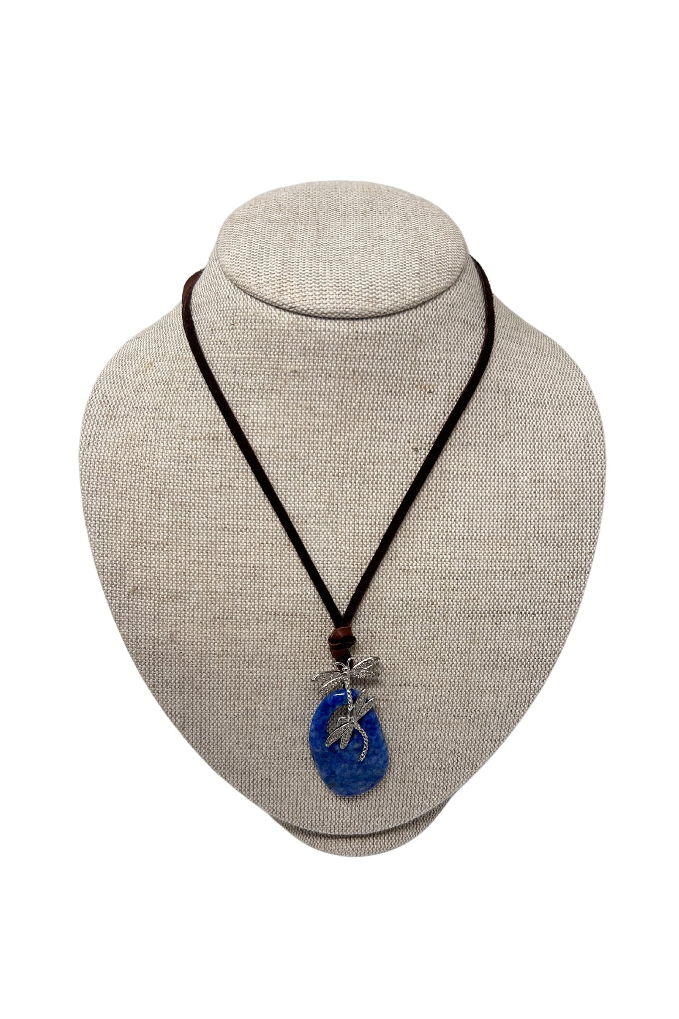 V498B The Woods Denim Lapis Stone with Bee Charm on Blue Leather Necklace - Vermillion