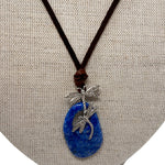 V498B The Woods Denim Lapis Stone with Bee Charm on Blue Leather Necklace - Vermillion