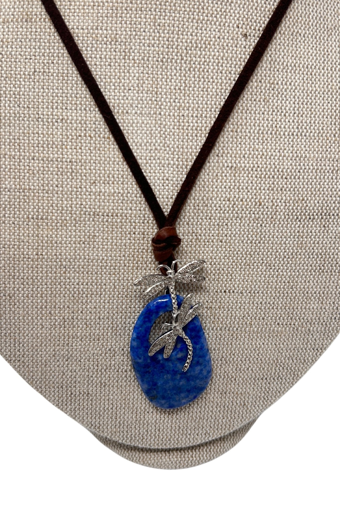 V498B The Woods Denim Lapis Stone with Bee Charm on Blue Leather Necklace - Vermillion