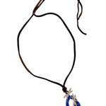 V498B The Woods Denim Lapis Stone with Bee Charm on Blue Leather Necklace - Vermillion