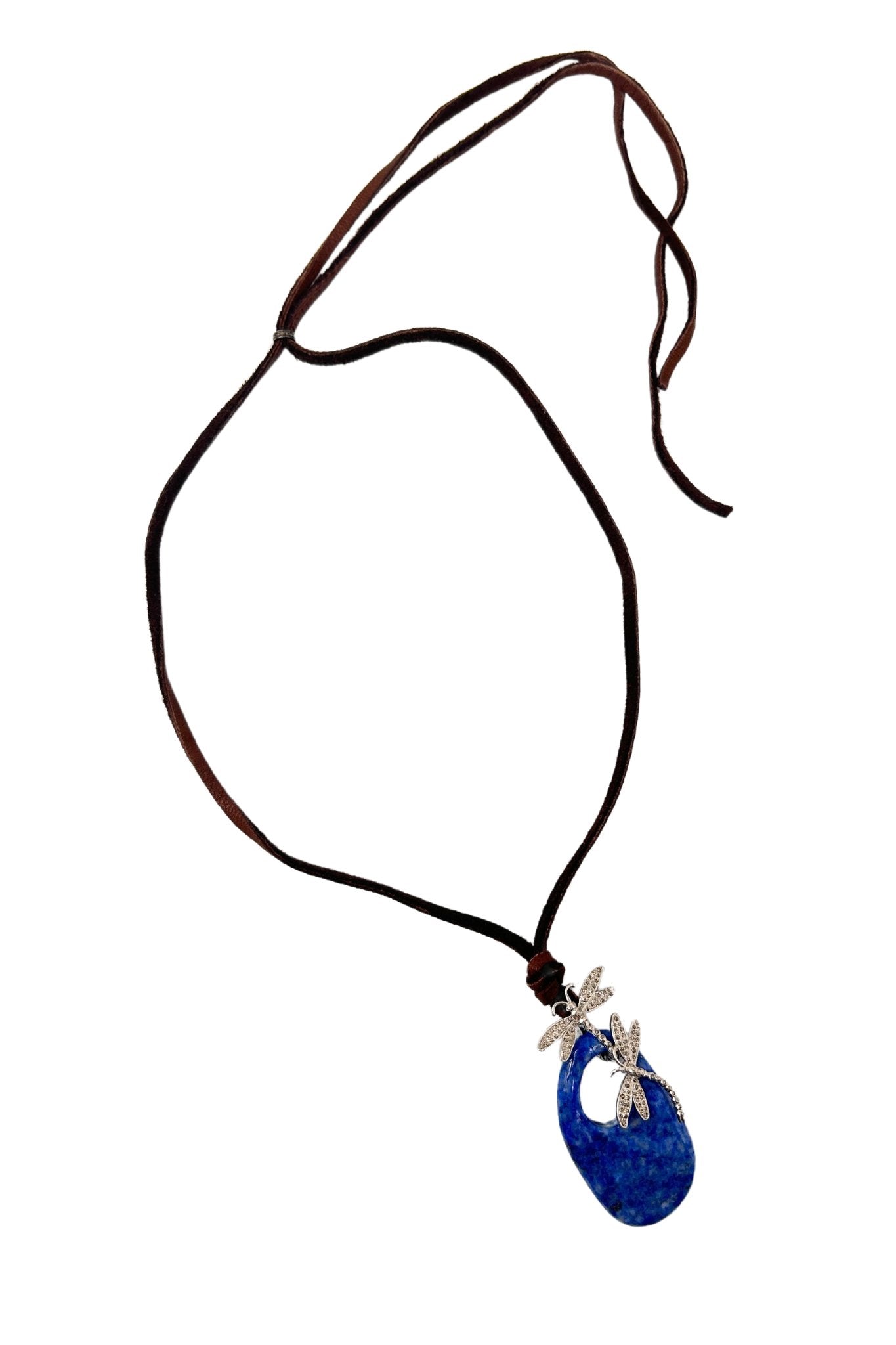 V498B The Woods Denim Lapis Stone with Bee Charm on Blue Leather Necklace - Vermillion