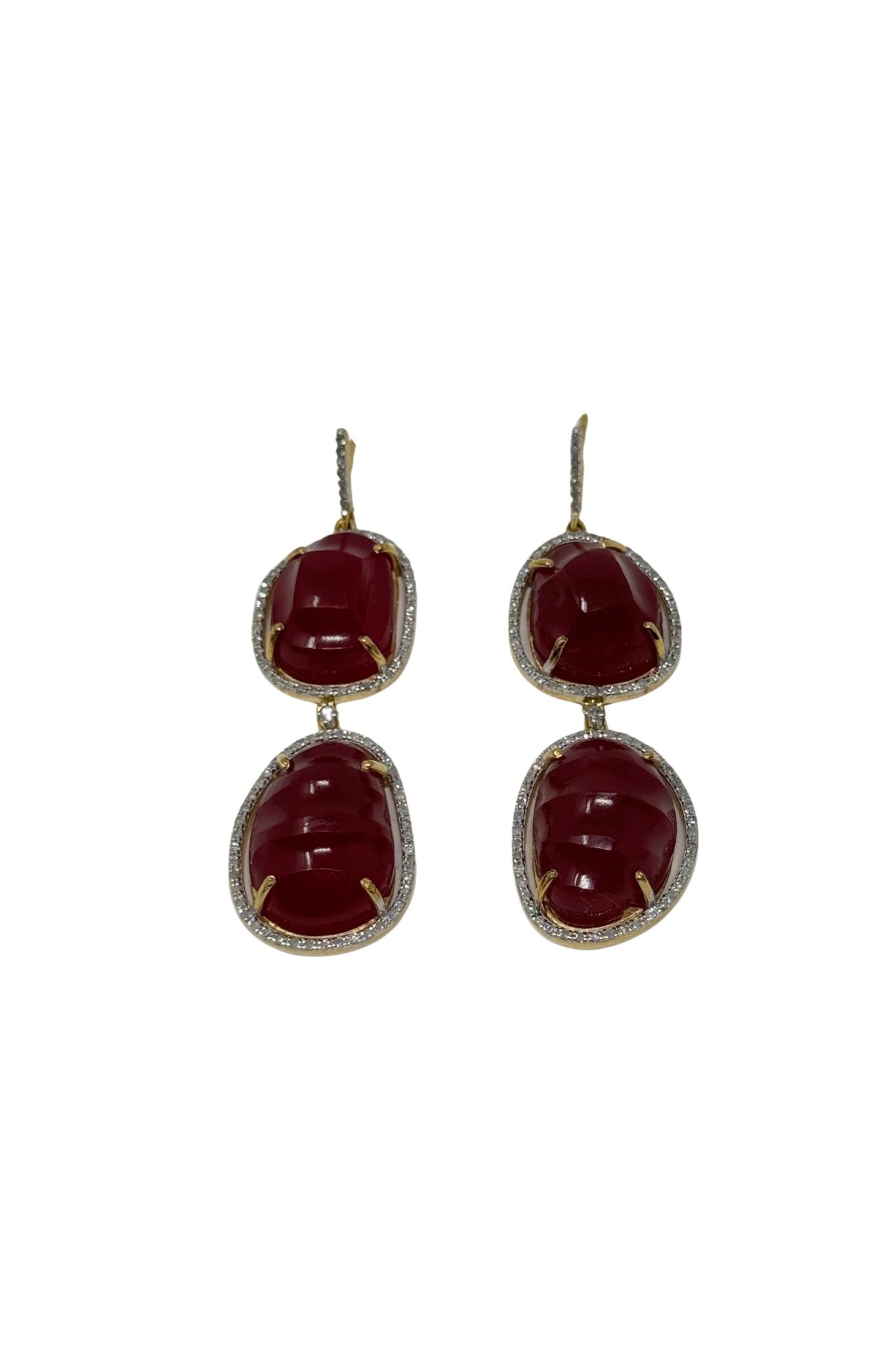 V550 The Woods Pink Jade and Diamond Drop Earrings - Vermillion