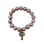 V557 The Woods Pink Edison Pearl Bracelet with Mushroom Charm - Vermillion