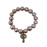 V557 The Woods Pink Edison Pearl Bracelet with Mushroom Charm - Vermillion