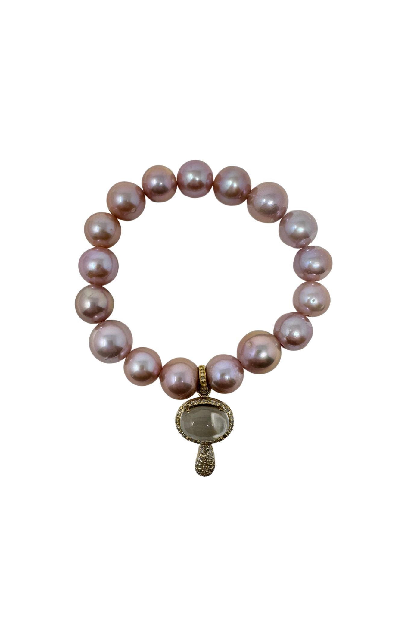 V557 The Woods Pink Edison Pearl Bracelet with Mushroom Charm - Vermillion