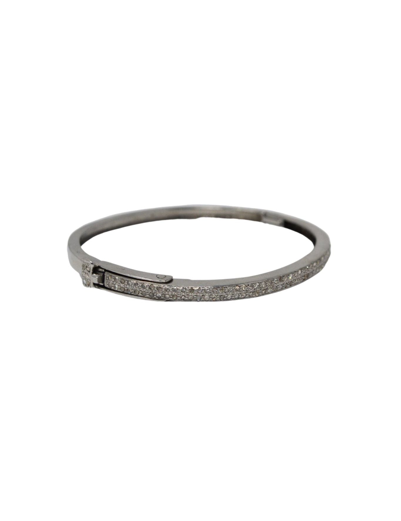 V562 The Woods Silver Oval Bangle with 2 Diamond Rows - Vermillion