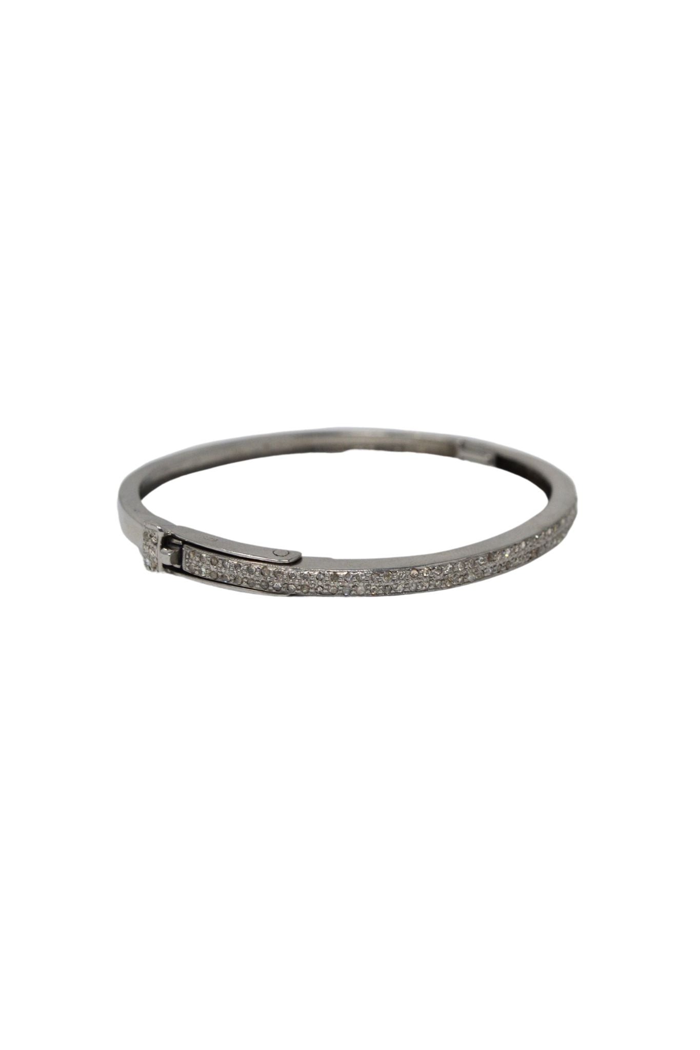 V562 The Woods Silver Oval Bangle with 2 Diamond Rows - Vermillion