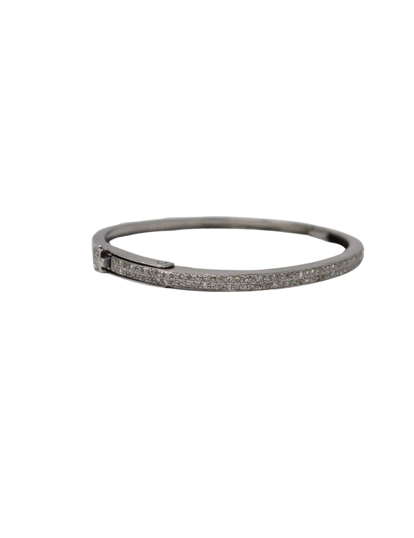 V562 The Woods Silver Oval Bangle with 2 Diamond Rows - Vermillion