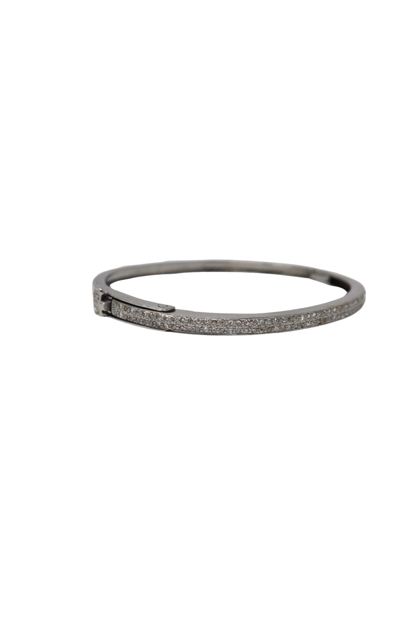 V562 The Woods Silver Oval Bangle with 2 Diamond Rows - Vermillion