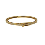 V564 The Woods Brass Round Bangle with 2 Diamond Rows - Vermillion